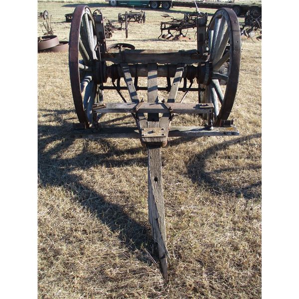 REMOTE PICKUP IN TUGASKE, SK - Wooden two wheeled cart with 51" diameter wheels