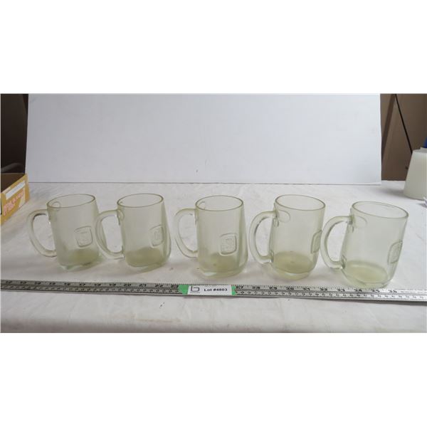 (5) glass mugs - embossed with (RX?)