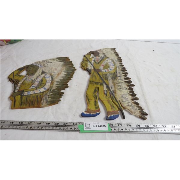 (2) chief with headress - vintage art on wood