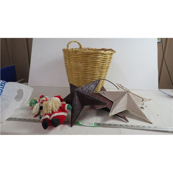 wicker basket + christmas decorations
