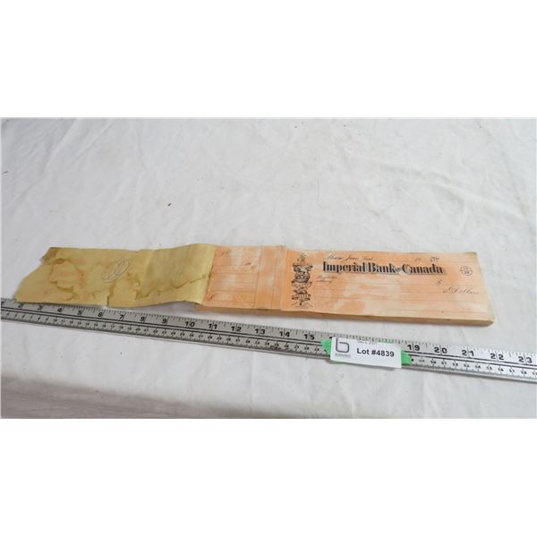 antique imperial bank of canada cheque book