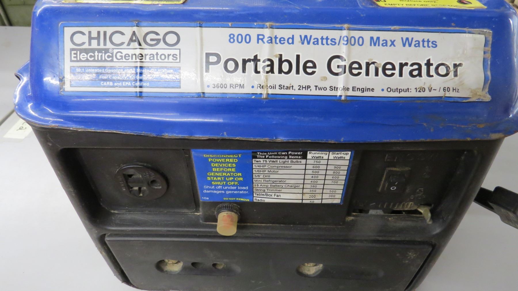 chicago electric portable generator 2hp max 900 watts Bodnarus