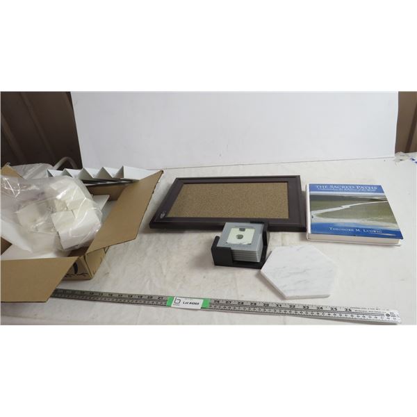 picture frame, sacred paths book + misc