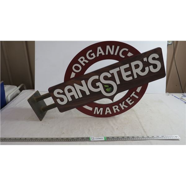 sangsters organic market sign - 21" tall, 18 wide - metal support