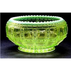 Beaded Block Vaseline Opalescent Glass Bowl #2357538