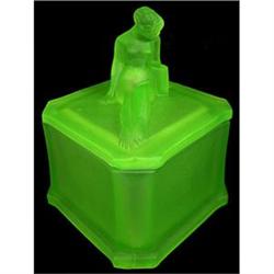 Green GODIVA Satin Glass Dresser Jar #2370284