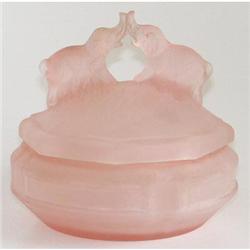 Pink BATTLING ELEPHANTS Satin Glass Dresser Jar#2370287