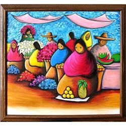 ORIG PAINTING MEXICO FLOWER & FRUIT MARKET #2370555