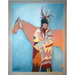 ORIG SIGNED LG ACRYLIC PAINTING NATIVE AMERICAN#2370556