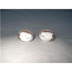 18K White Gold Horse Equestrian Cameo Cufflinks#2370702