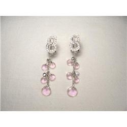 14K White Gold Diamond Rose Quartz Earrings #2390237