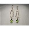 Image 1 : 14K White Gold Diamond Peridot Dangle Earrings #2390238