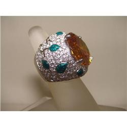 Designer 60ct Round Citrine Green Enamel Ring #2390346