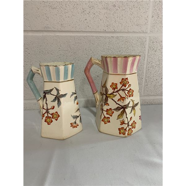 2 Floral Pottery Pitchers