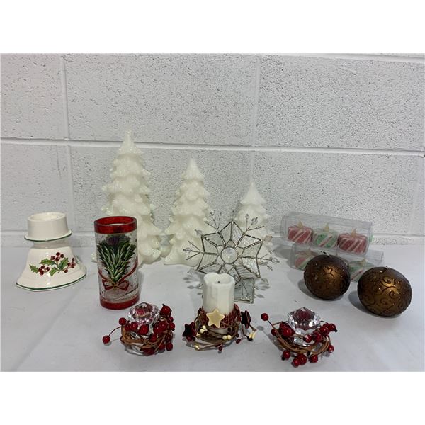 Christmas Candle and Candle Holder Lot