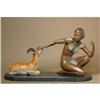 Image 1 : GORGEOUS GIRL AND IMPALA ART DECO BRONZE SIGNED#2355378