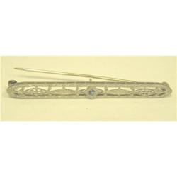 Vintage Art Deco White Gold Blue Stone Bar Pin #2368515