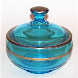 Blue & Gold Depression Glass Powder Jar #2369101
