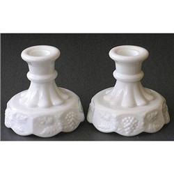 Westmoreland GRAPES Milk Glass Candlesticks #2369117