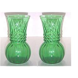 Pair of Green Depression Glass Vases  #2369232