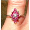Image 1 : Marquise Shaped Diamond Ruby Cluster Ring 14K #2369357
