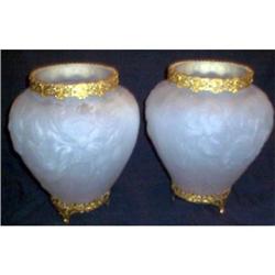 Two Tiffin Glass Poppy Vases with Brass Feet #2369401