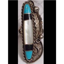 HUGE 40's  TURQUOISE FEATHER silver ring #2369514
