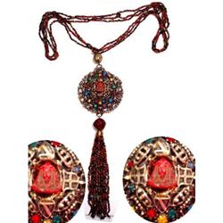 Vintage Egyptian Head GLASS Necklace & tassel #2369515