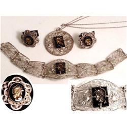 Victorian sterling Cameo filigree fancy Parure #2369516
