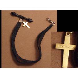 Antique BLACK Mourning WATCH Hair chain CROSS #2369534
