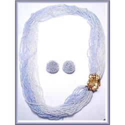 Vintage 26 Strand BLUE GLASS Parure Pretty! #2369543