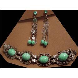 Vintage Deco PEKING Glass Bracelet & earrings #2369547