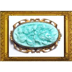 DECO vintage carved peking glass BROOCH #2369560