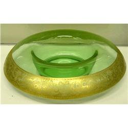 Green Depression Glass Bowl Rambling Rose Gold #2369813