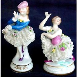 2 SITZENDORF DRESDEN STYLE LACE DANCERS 19 C #2369830