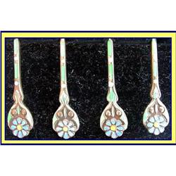 ARTS & CRAFTS SILVER ENAMEL SPOONS orig box #2369831