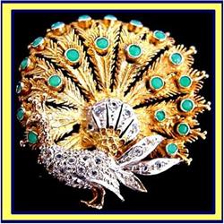 ARTS & CRAFTS NOUVEAU PEACKOCK BROOCH PIN #2369837