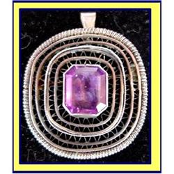 JUDAICA SILVER FILIGREE & AMETHYST PIN PENDANT #2369840