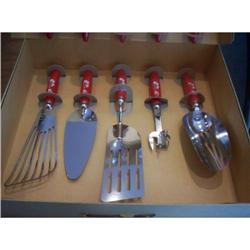 A&J Red Wood Ten Piece Utensil Set NIB #2369867