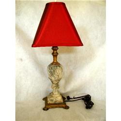 Alabaster Brass Lamp C.1890-1900 Silk Shade #2391555