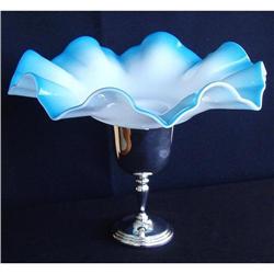 VICTORIAN BLUE OPALINE GLASS BOWL ON STAND #65 #2391759