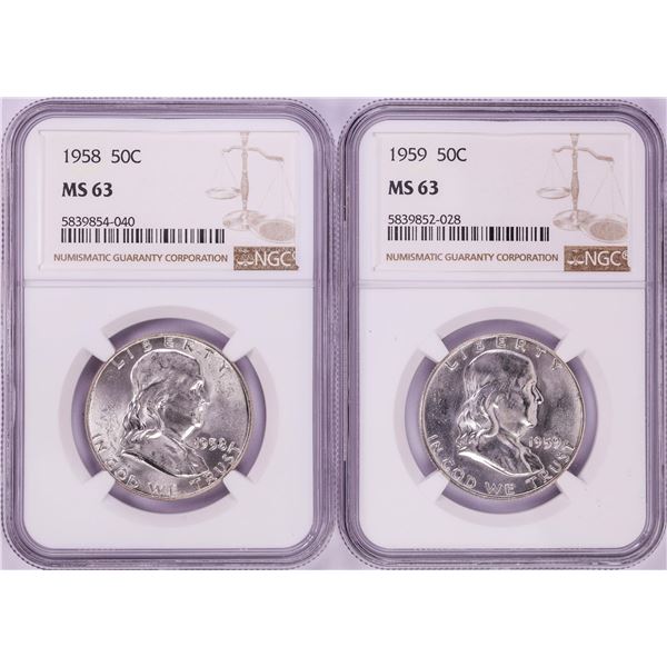 Lot of 1958-1959 Franklin Half Dollar Coins NGC MS63