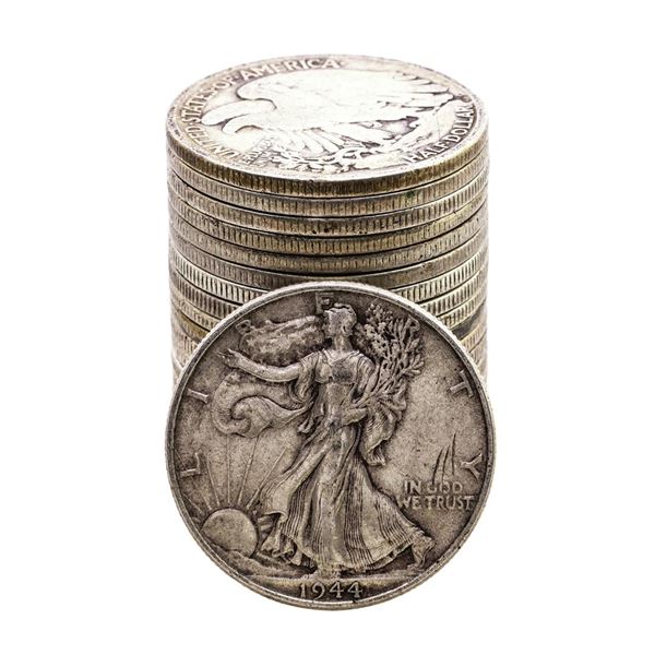 Roll of (20) Assorted Date Walking Liberty Half Dollar Coins Circulated