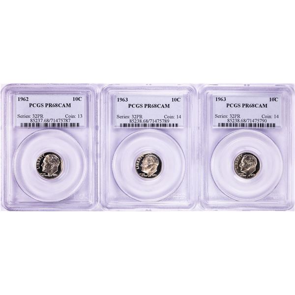 Lot of 1962-1963 Proof Roosevelt Dime Coins PCGS PR68CAM