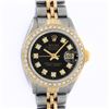 Rolex Ladies Two Tone Black Diamond Datejust Wristwatch