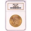 1884-S $20 Liberty Head Double Eagle Gold Coin NGC MS62