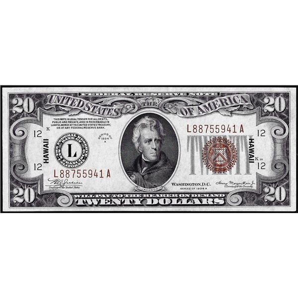 1934A $20 Hawaii WWII Emergency Issue Federal Reserve Note