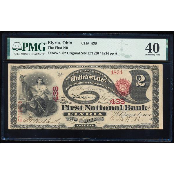 Original Series $2 Lazy Deuce Elyria, OH CH# 438 National Note PMG Extremely Fine 40