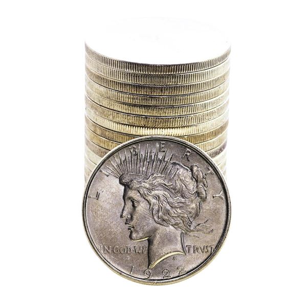 Roll of (20) Brilliant Uncirculated 1922 $1 Peace Silver Dollar Coins