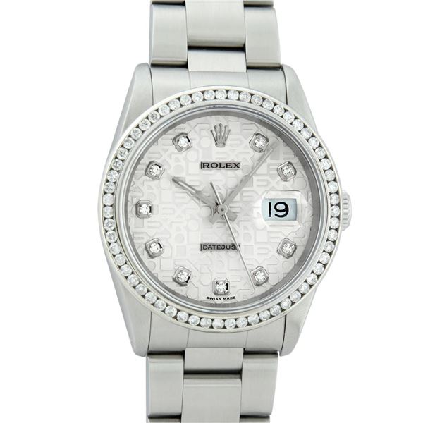 Rolex Mens Stainless Steel Diamond Datejust Wristwatch